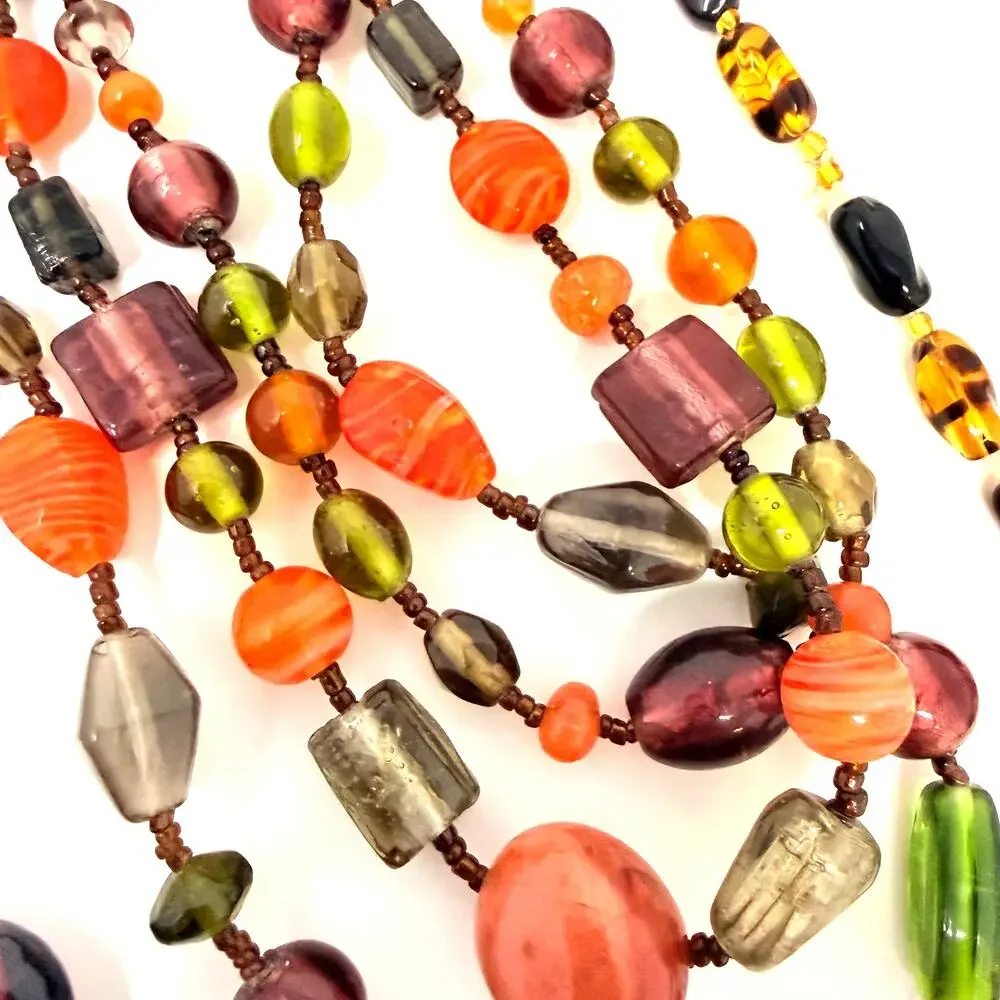 Lot 7 Art Glass Beaded Multi Strand Flapper Necklaces MOP Purple Pink Tortoise